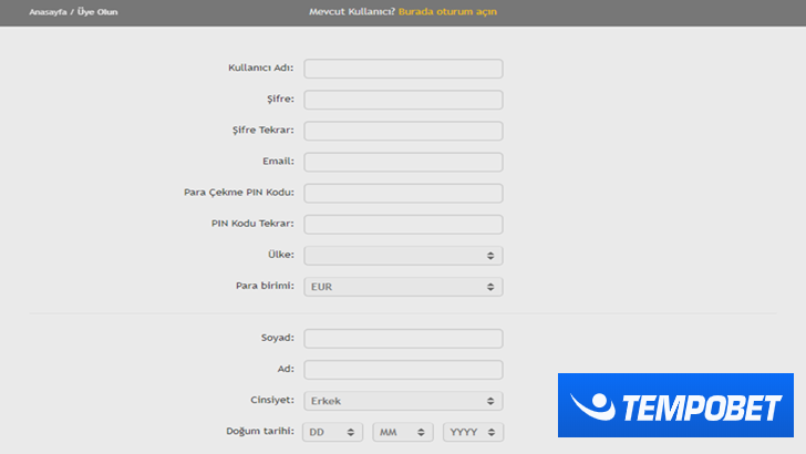 Tempobet üyelik açma
