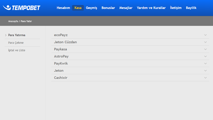 Tempobet para yatırma
